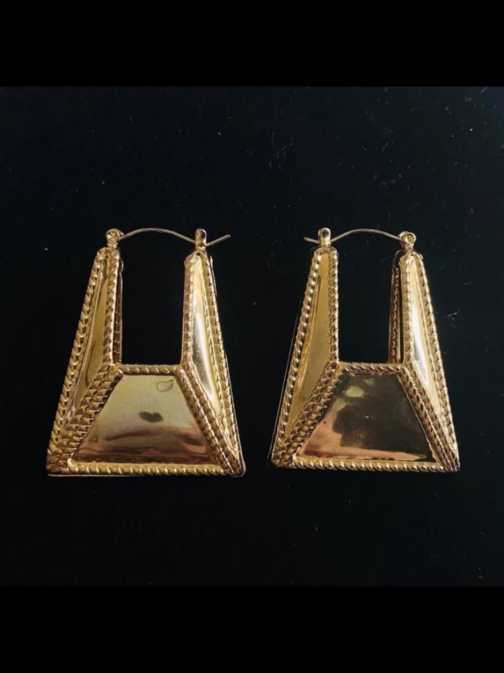 Vintage Anne Klein Couture Gold Toned Baguette Door Knocker Triangle Earrings